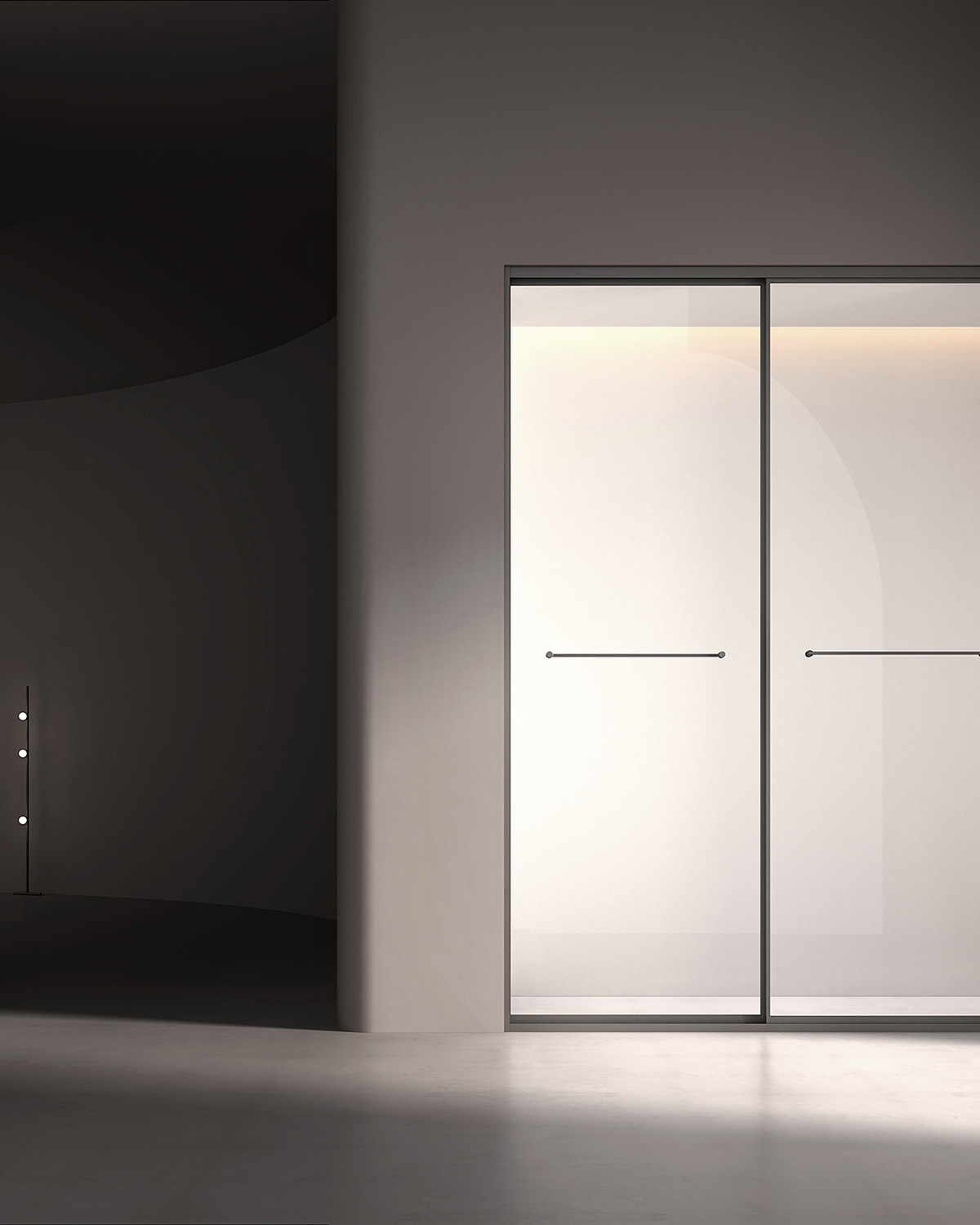 Sliding shower enclosure shown in a finished bathroom