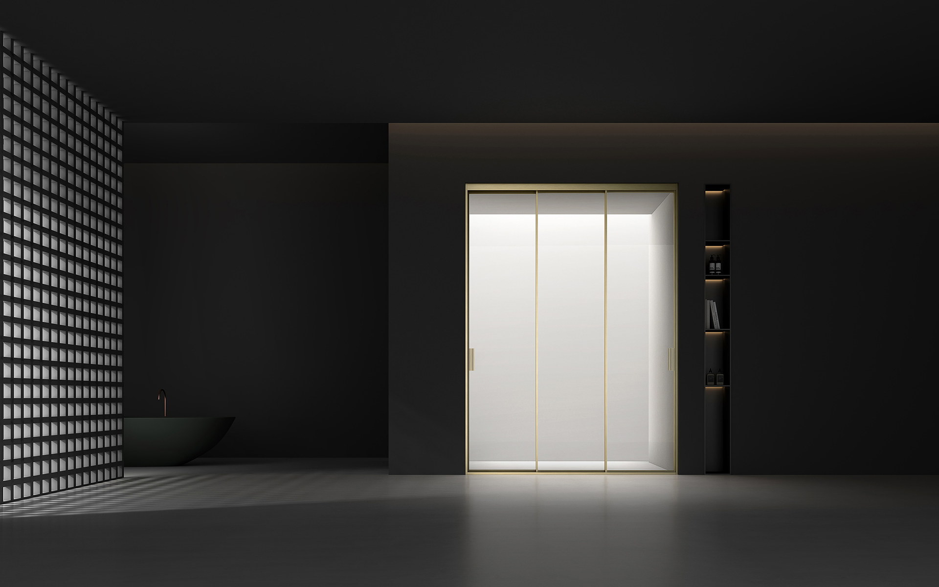 Sliding shower enclosure fitted against a finished wall and floor