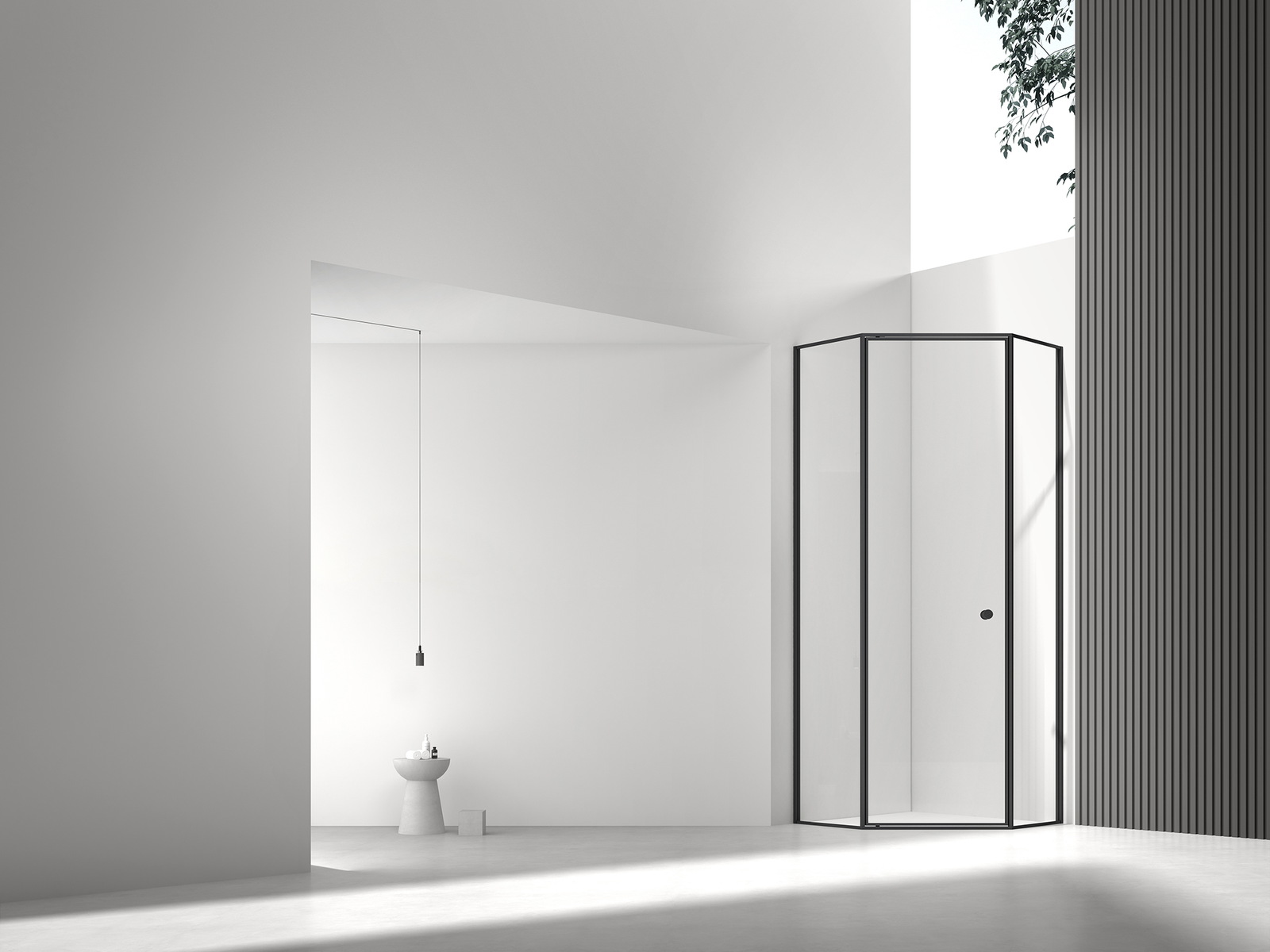 Sliding corner shower enclosure with two glass panels
