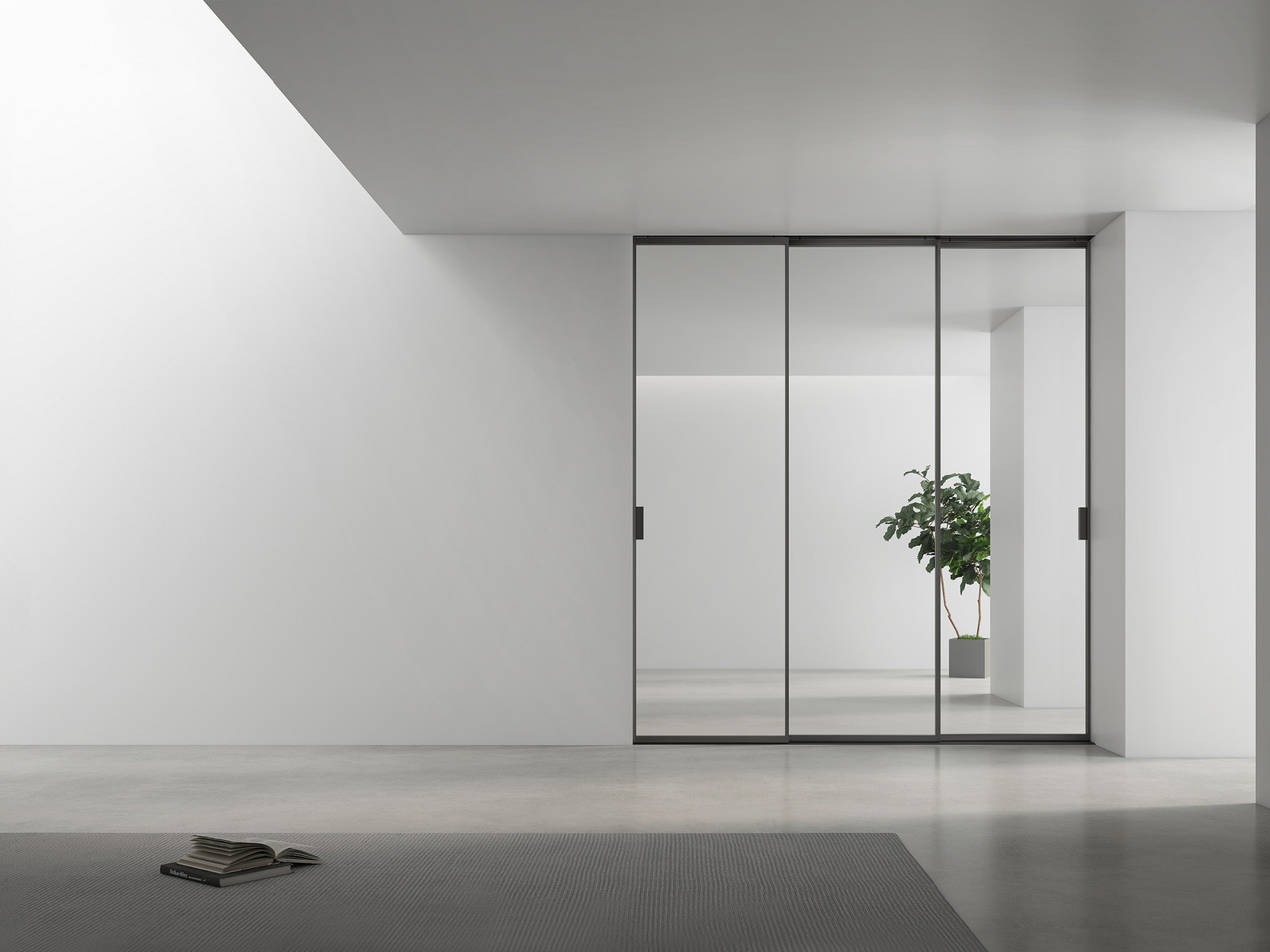 Sliding shower enclosure with a fixed glass side panel
