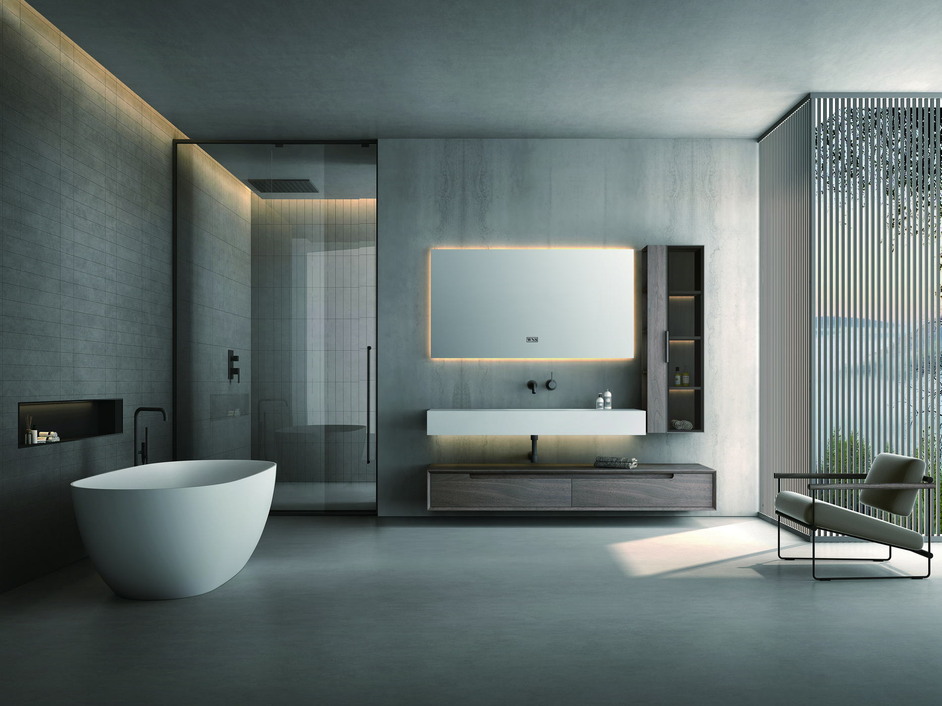Villa bathroom with a glass shower enclosure