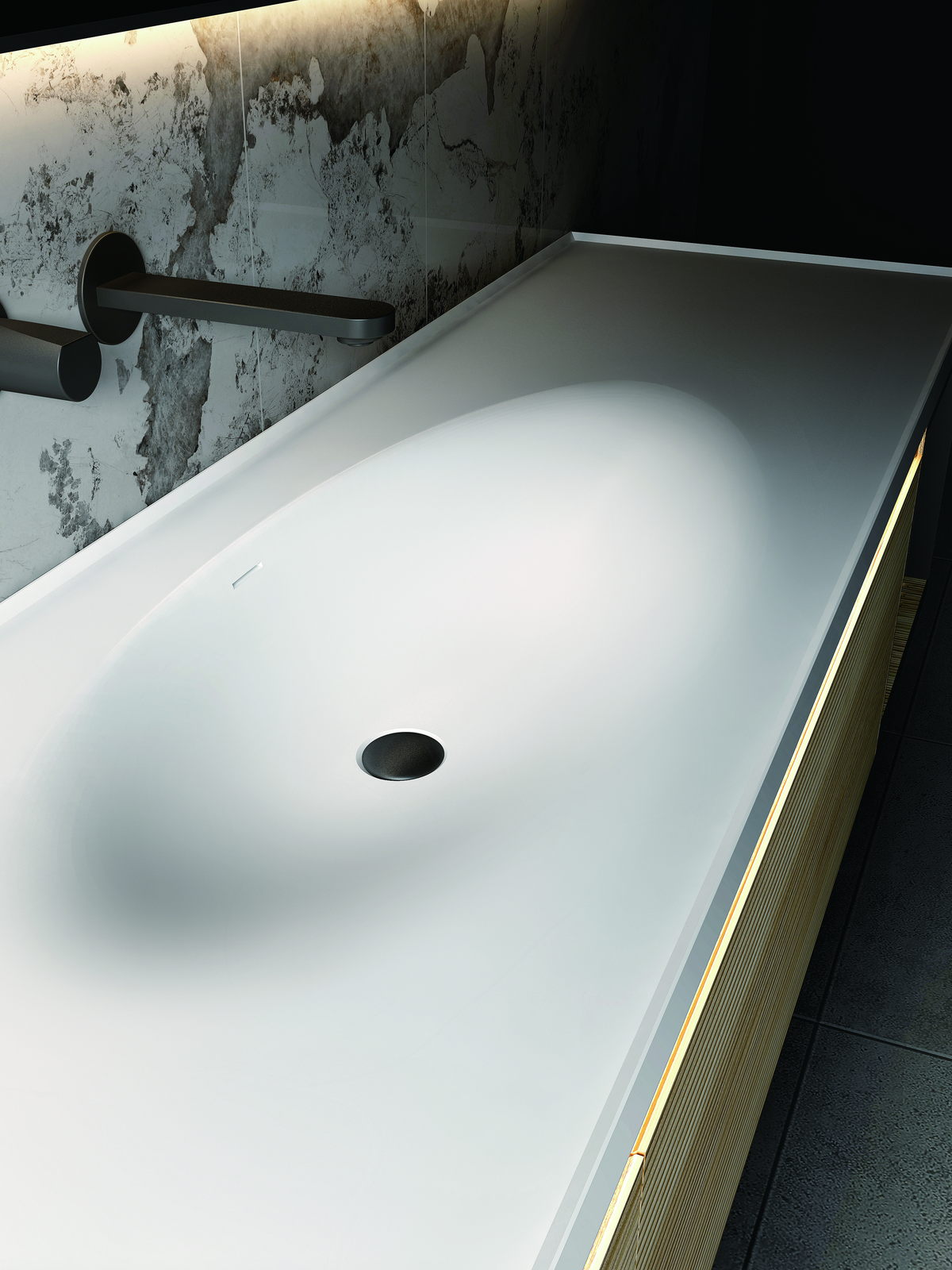 Integrated basin and stone top of a solid wood vanity