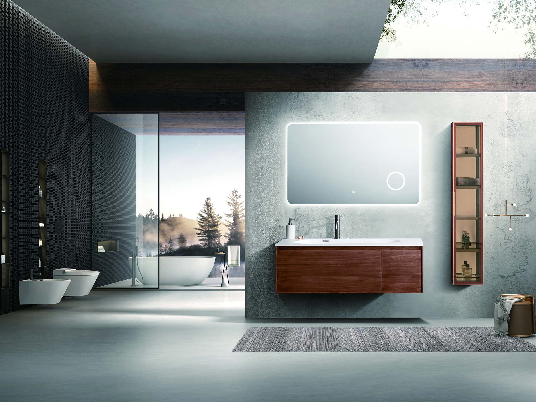 Renovated bathroom with a solid wood vanity