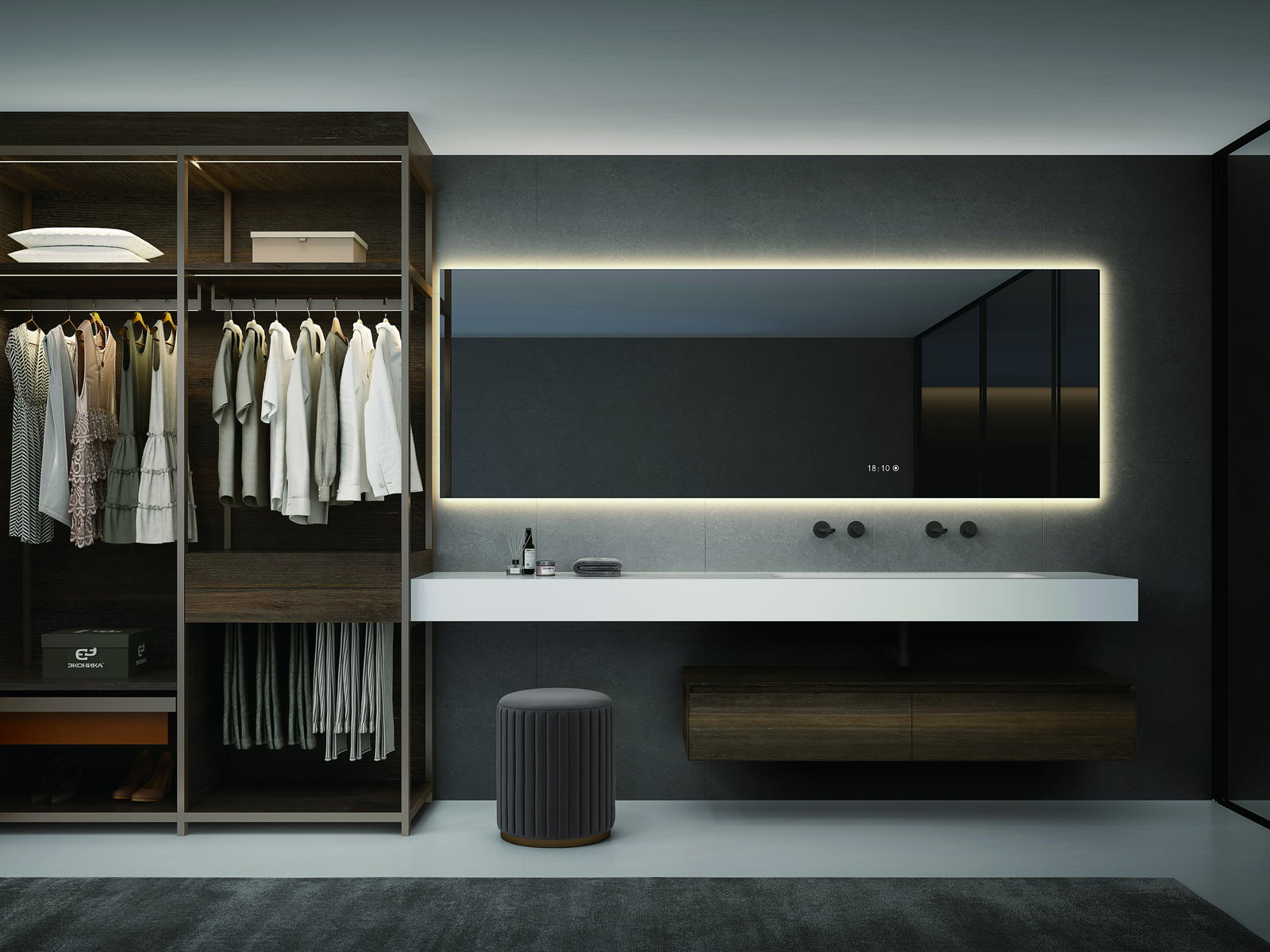 Solid wood bathroom vanity set with open shelving