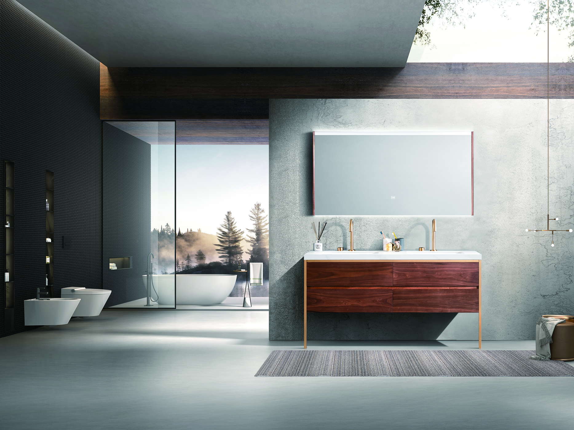 Apartment bathroom with a glass shower screen