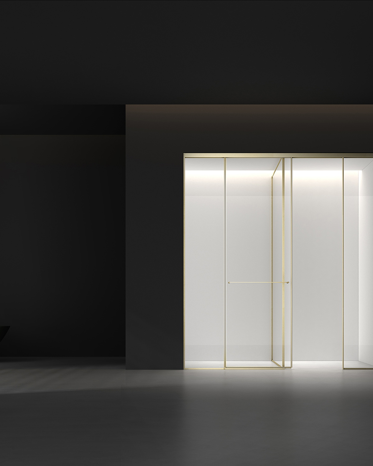 Walk-in shower screen shown in a finished bathroom