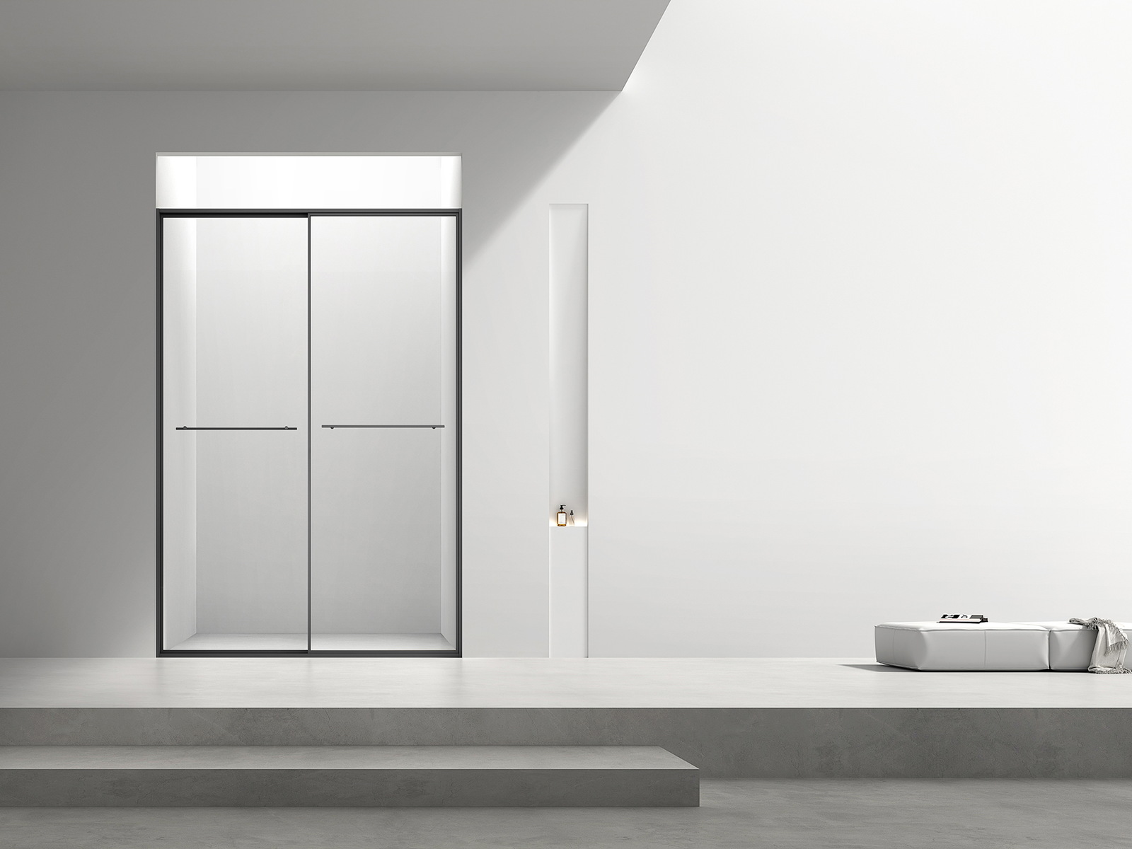 Framed walk-in shower screen with a slim perimeter frame