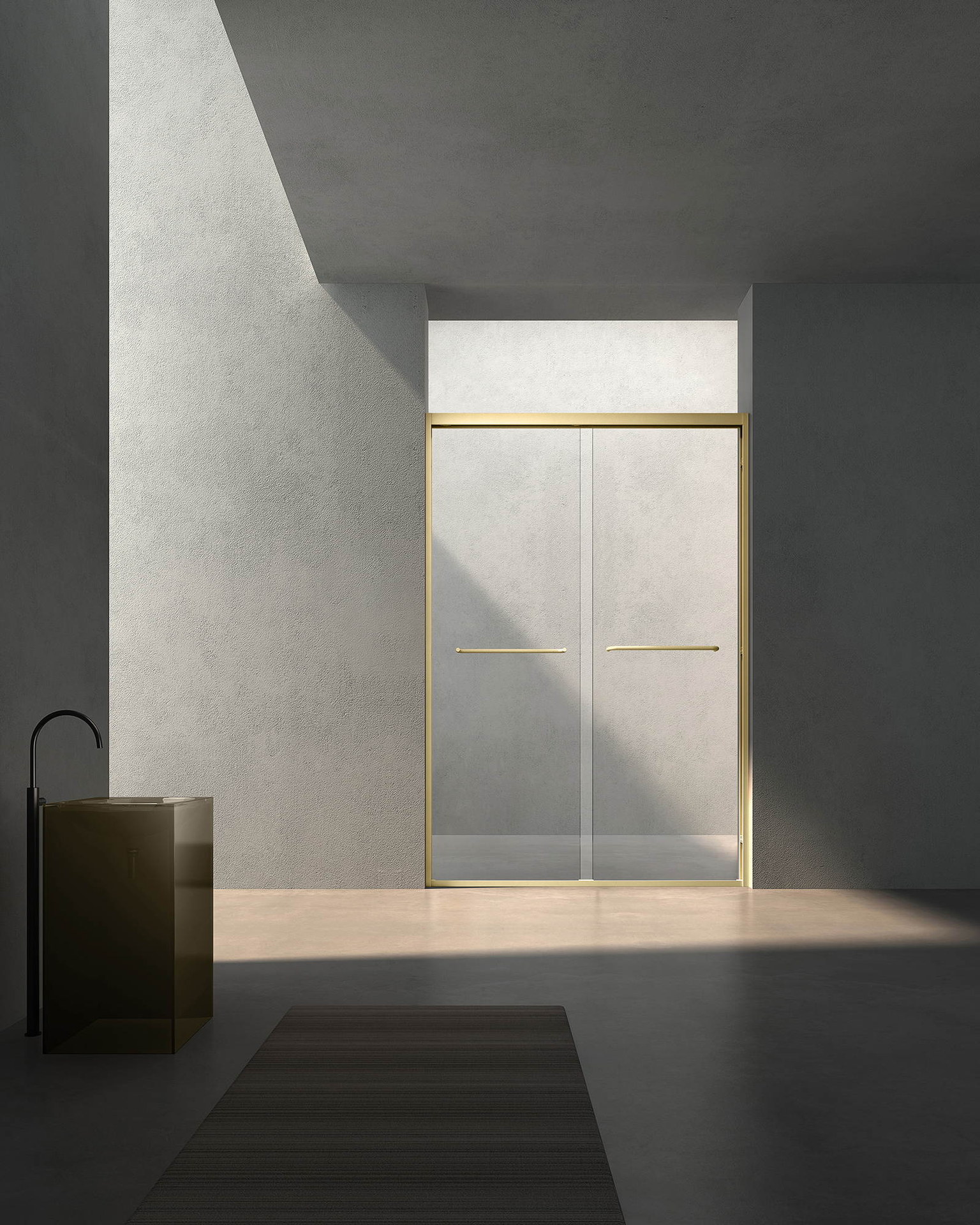 Walk-in shower screen fixed beside an open shower area
