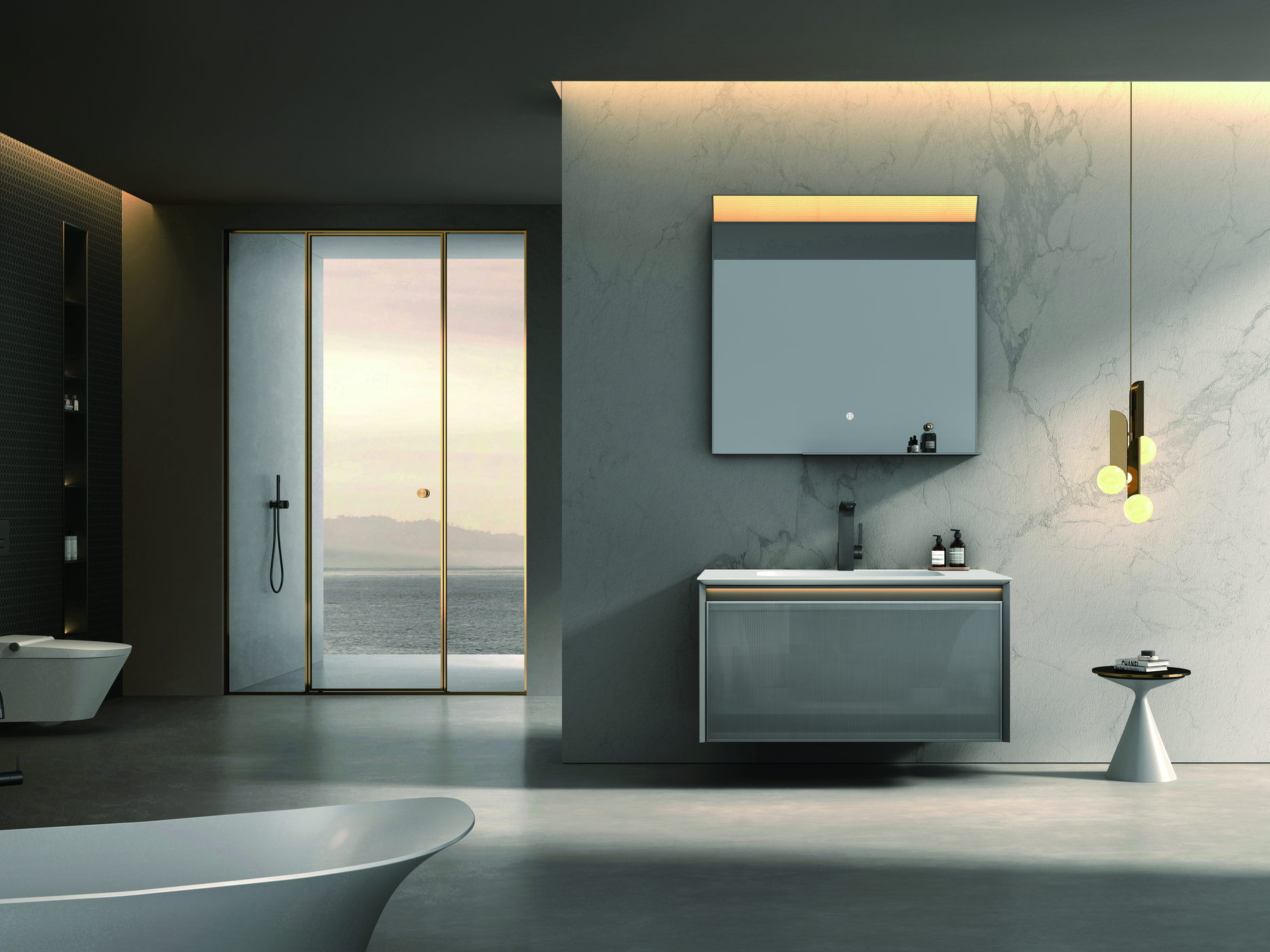 Hotel bathroom with a glass shower screen