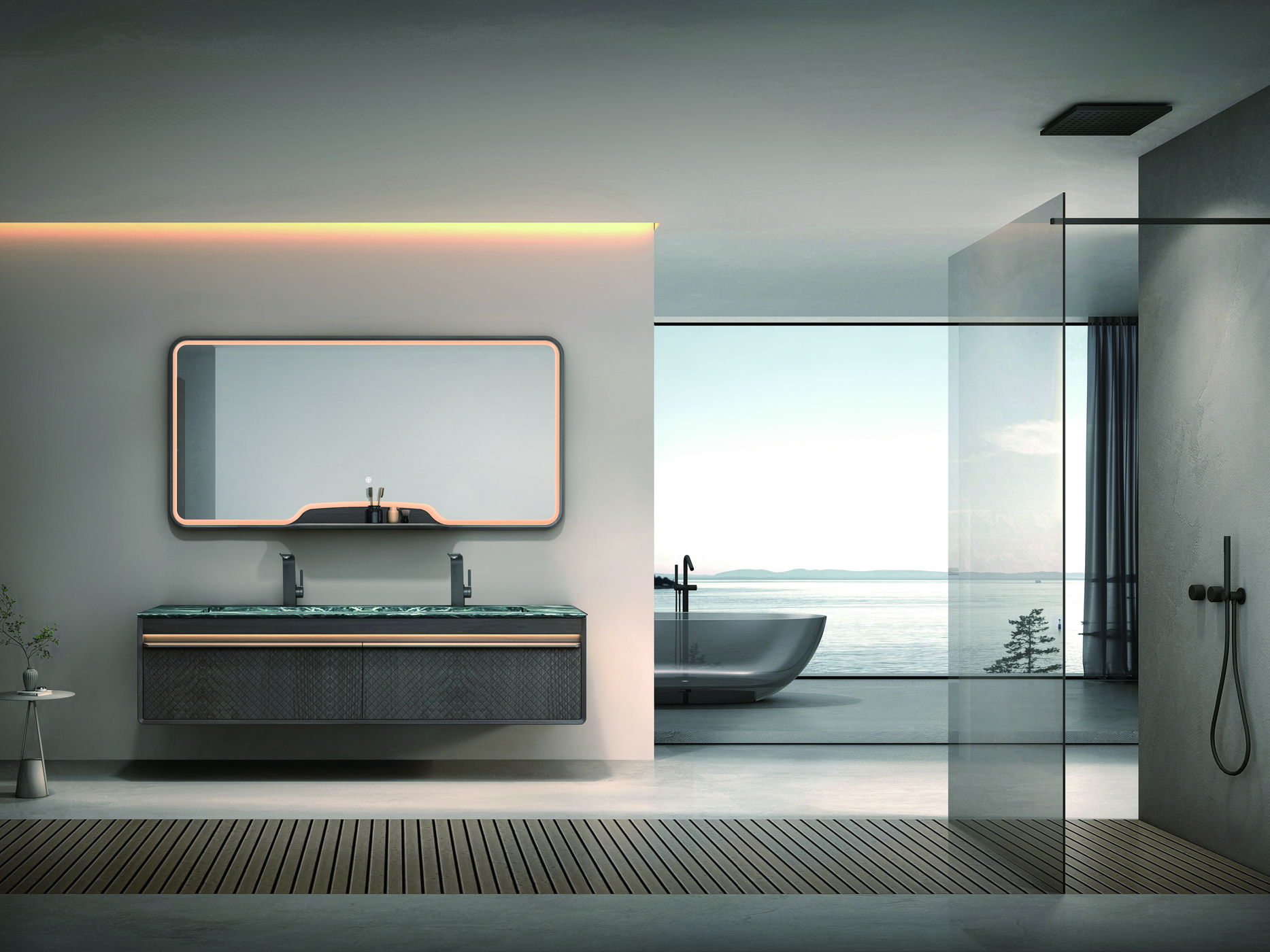 Villa bathroom with a glass shower screen