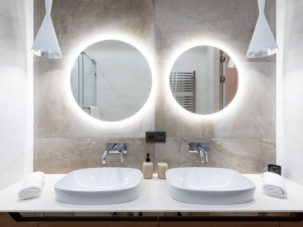 Representative double-sink bathroom vanity